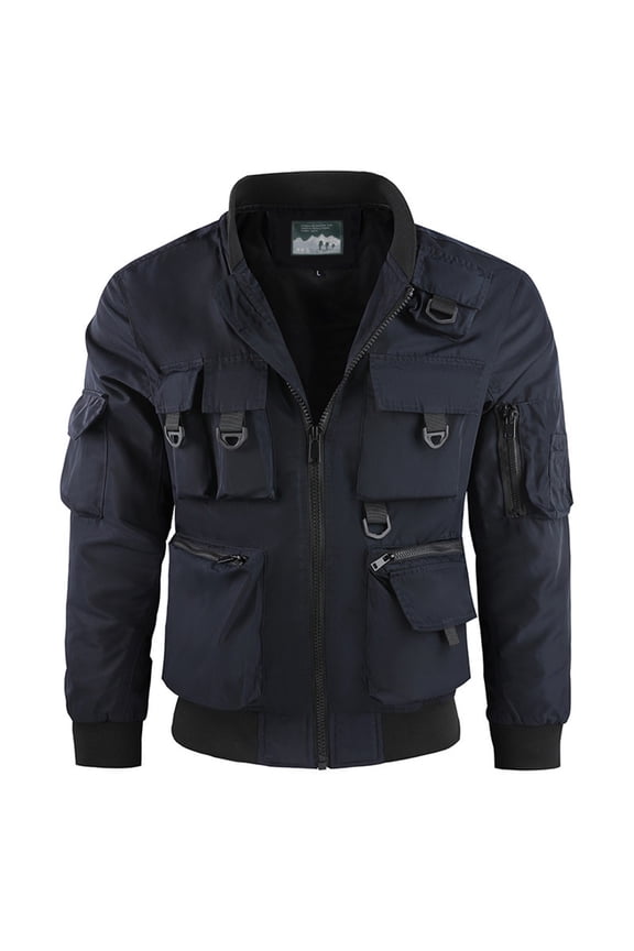 Men Bomber Jacket Military Jacket with Multi Pockets (Blue XXL)