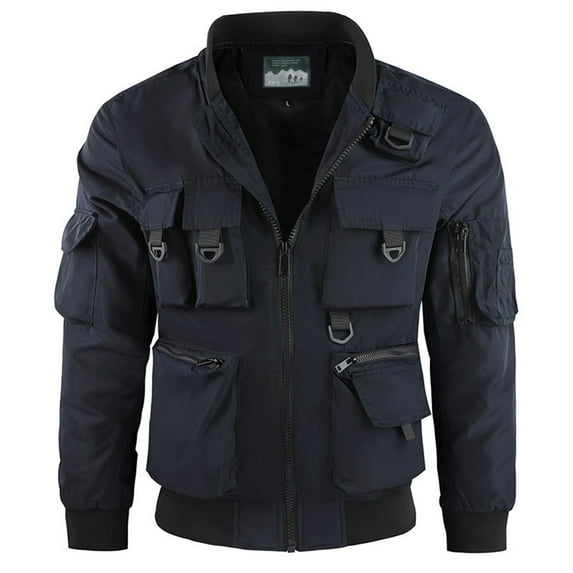 Men Bomber Jacket Military Jacket with Multi Pockets (Blue XXXL)