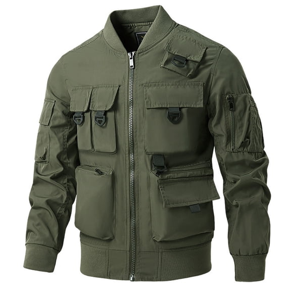 Men Bomber Jacket Military Jacket with Multi Pockets (Green M)