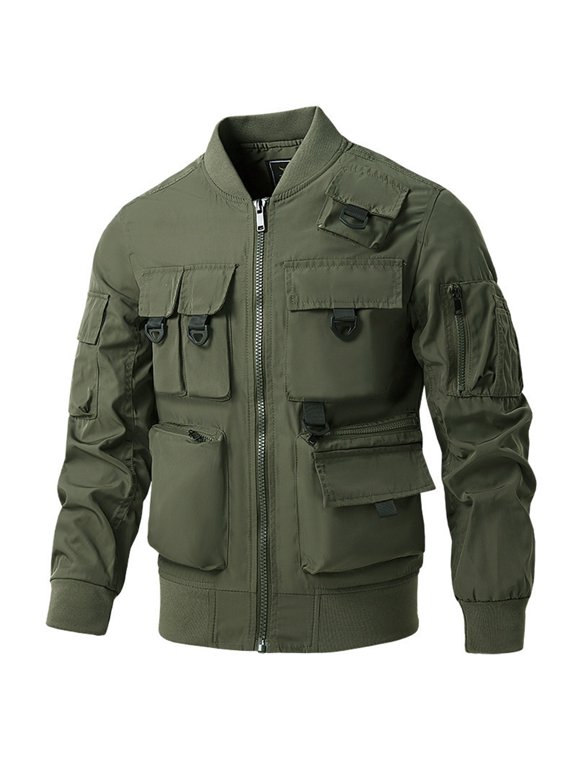 Men Bomber Jacket Military Jacket with Multi Pockets (Green M)