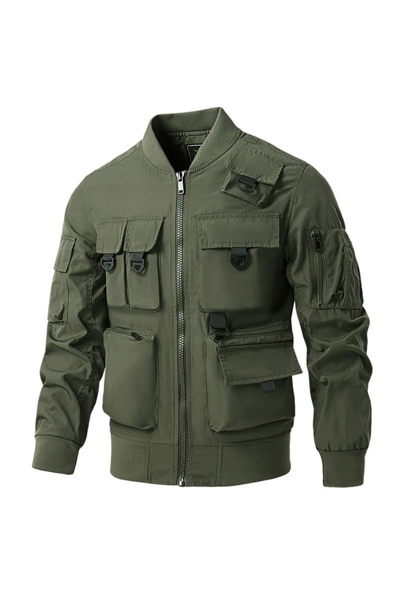 Men Bomber Jacket Military Jacket with Multi Pockets (Green XXL)
