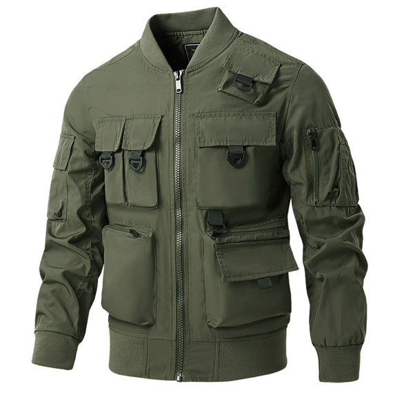 Men Bomber Jacket Military Jacket with Multi Pockets (Green XXL)