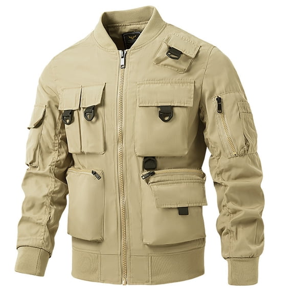 Men Bomber Jacket Military Jacket with Multi Pockets (Khaki XXXL)