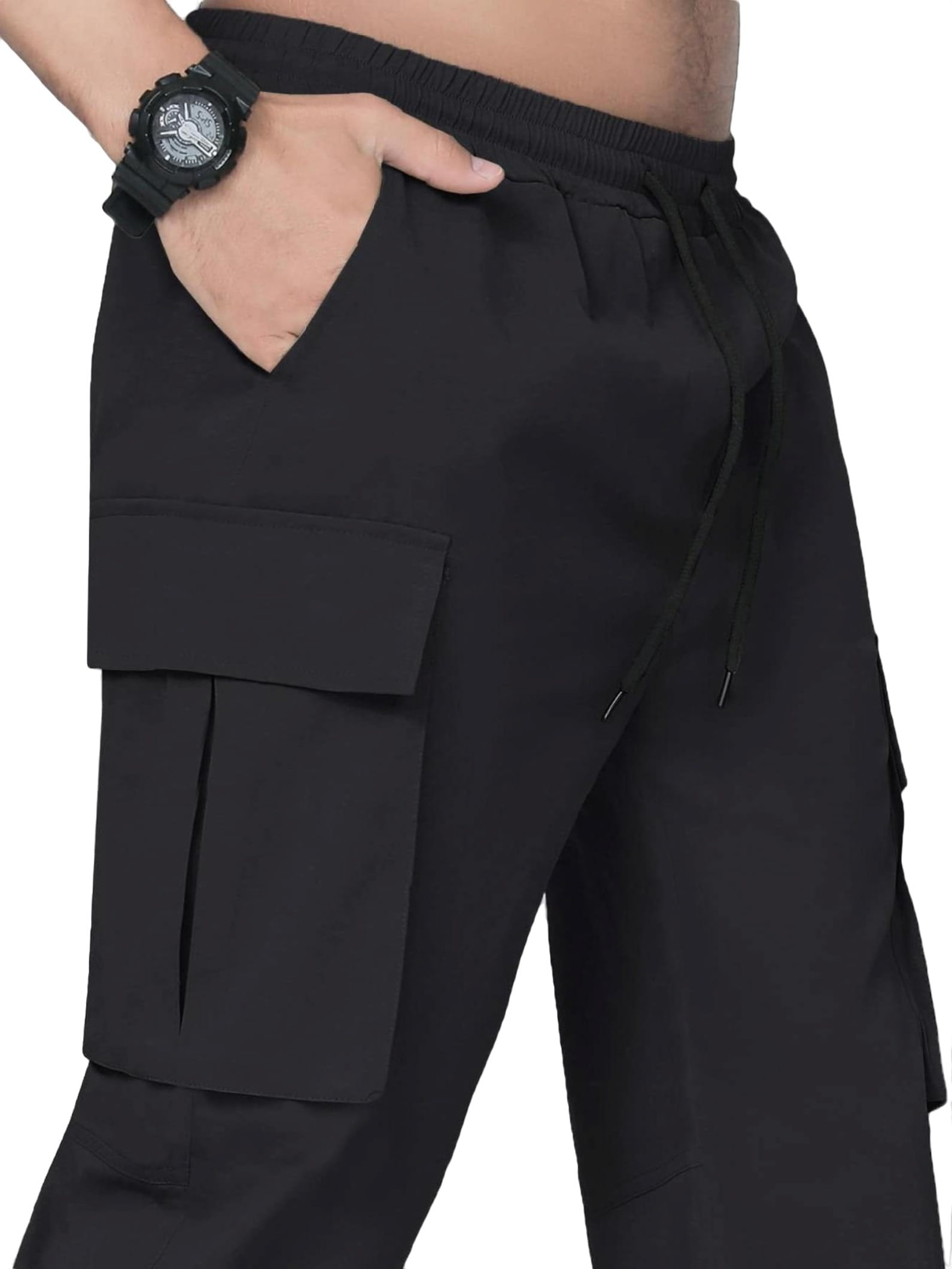 Men Bottoms Street Plain Cargo Pants Black Pants L