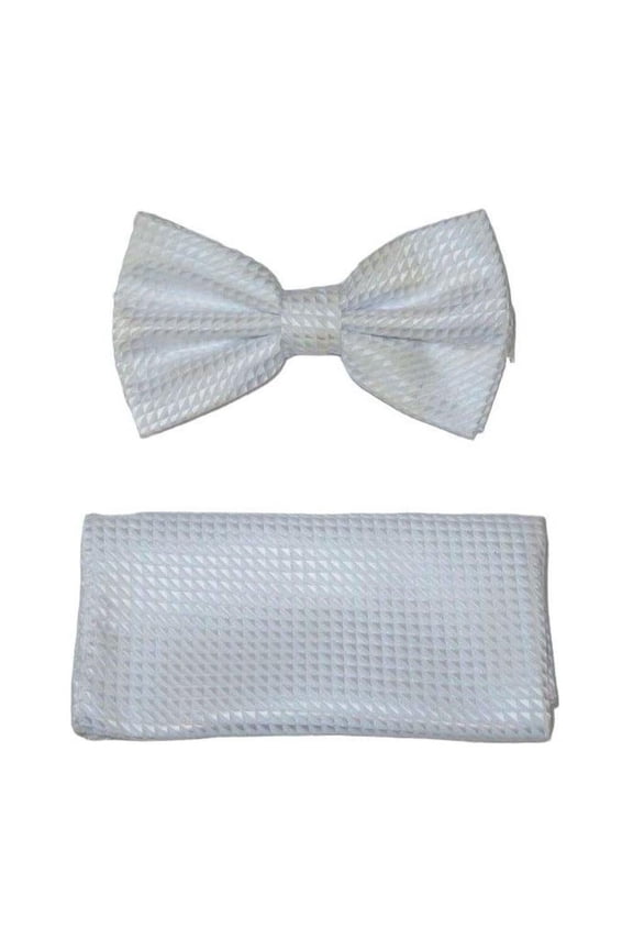 Men Bow Tie Hankie Formal Tuxedo, Business Suit #BT10 White Pique