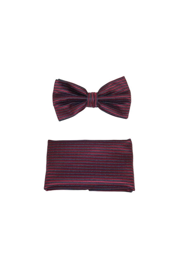 Men Bow Tie Hankie J.Valintin Formal or Business #BT29 Red Stripe