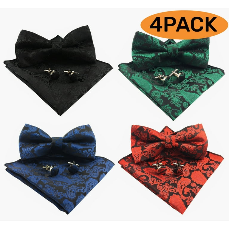 Kabuer Men Paisley Bow Ties Set, Pre-Tied Adjustable, with Pocket
