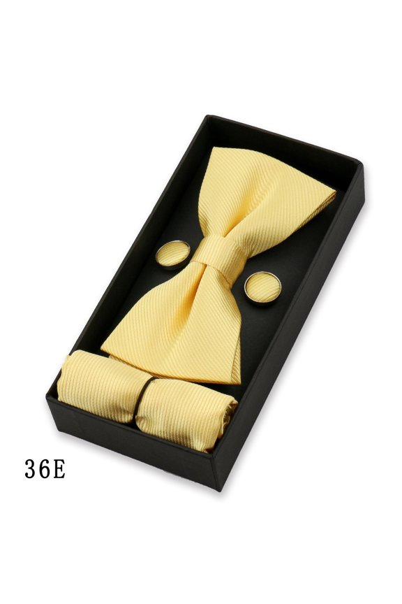 Men Bowtie Cufflink Pocket Square Set Wedding Bow Tie Handkerchief With Box