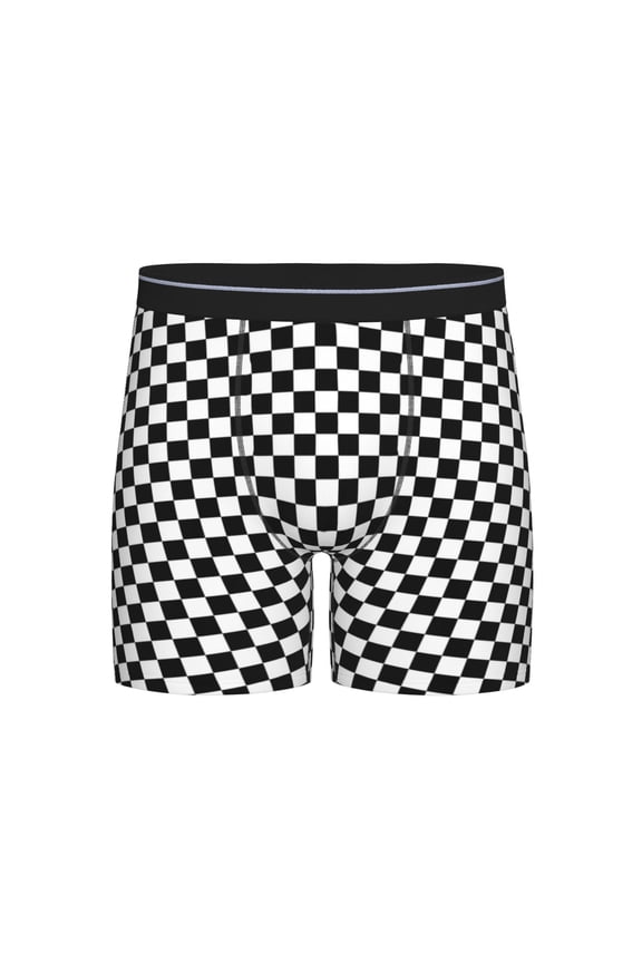 Men Boxer Briefs Fly Black Checkered Funny Cool Underwear For Men