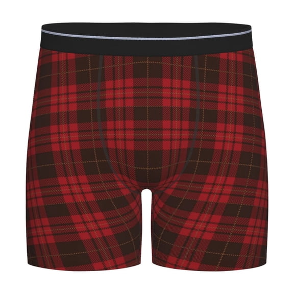 Men Boxer Briefs Fly Black Red Tartan Funny Cool Underwear For Men