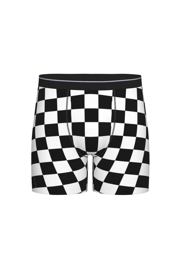 Men Boxer Briefs Fly White And Black Checkered Pattern Funny Cool Underwear For Men