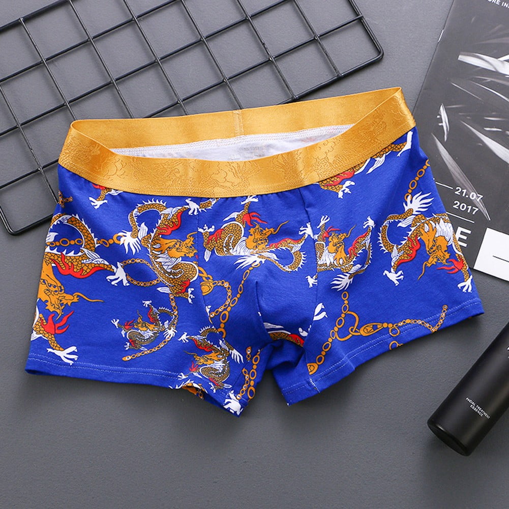 Loose Fit Dragon Print Men's Boxer Briefs Underwear Comfortable