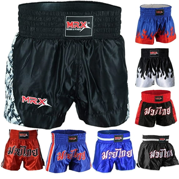 Men Boxing Shorts MMA Mauy Thai Training Fitness Gym Cage Fight Kickboxing Trunks Clothing Black/Grey Large