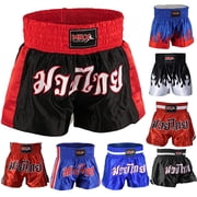 Men Boxing Shorts MMA Mauy Thai Training Fitness Gym Cage Fight Kickboxing Trunks Clothing Black/Red XX-Large