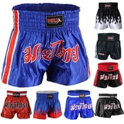 Men Boxing Shorts MMA Mauy Thai Training Fitness Gym Cage Fight Kickboxing Trunks Clothing Blue/Red/White X-Large