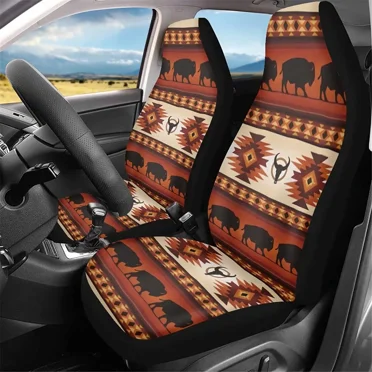 BDK Boho Aztec Print Car Seat Covers – Front Seats – Black – Universal Fit For Cars, Trucks, SUVs
