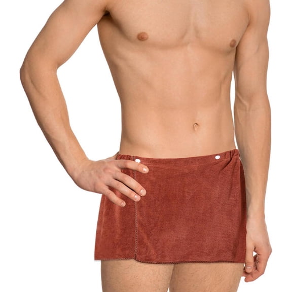 Men Boys Soft Wearable Bath Towel Short Pants Adjustable Mircofiber Towel Blanket Bathroom Pool Beach Spa Bathing Shower Cover Up Wrap Around Towel with Snap Closure (Brown)