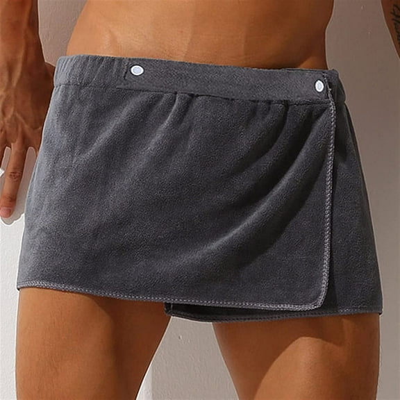 Men Boys Wearable Bath Towel Short Pants, Soft Towel Blanket Bathroom Pool Beach Spa Bathing Shower Cover Up Wrap (Gray 55.1"L x 11.8"W)