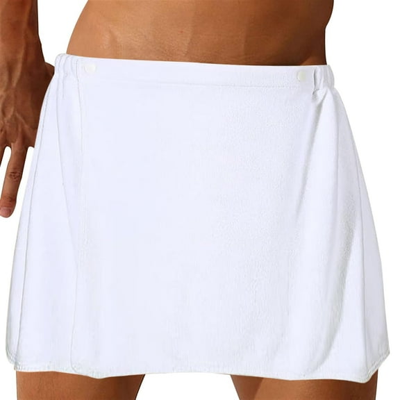 Men Boys Wearable Bath Towel Short Pants, Soft Towel Blanket Bathroom Pool Beach Spa Bathing Shower Cover Up Wrap (White 55.1"L x 25.6"W)