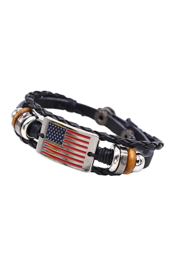 Men Bracelet, Gifts for Men, Patriotic American Flag Bracelet for Men and Women, Leather Bracelet, Adjustable Wristband   Wahoukei