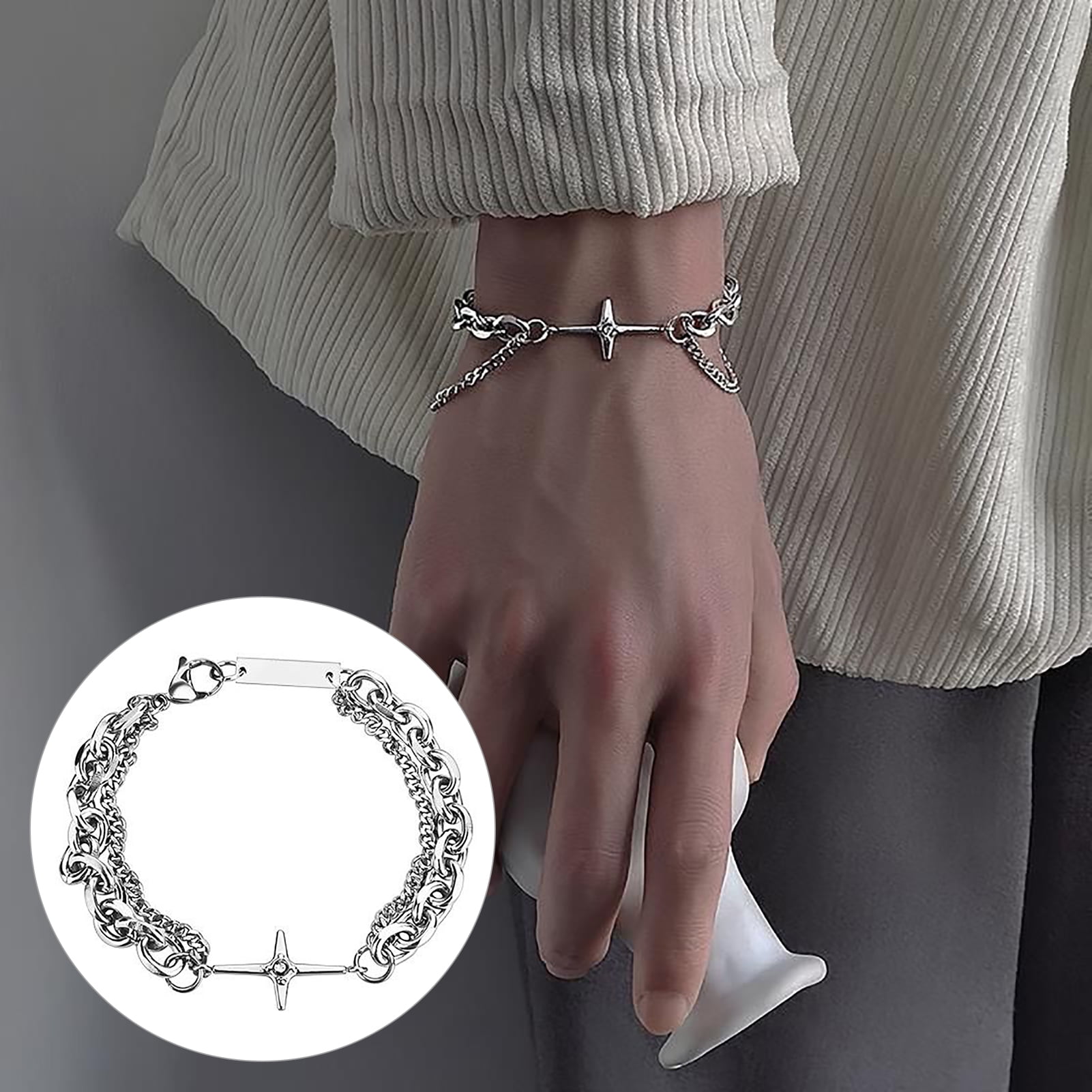 High Quality Men Stainless Steel Chain Link Bracelet Fashion Hand Chain  Bangle Simple Bracelet Jewelry For