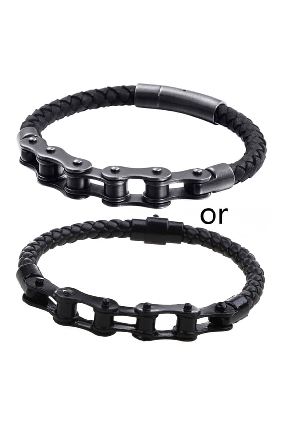 Men Braided Leather Punk Bicycles Mechanical Chain Single Layer Cuff-link Fashion Jewelry