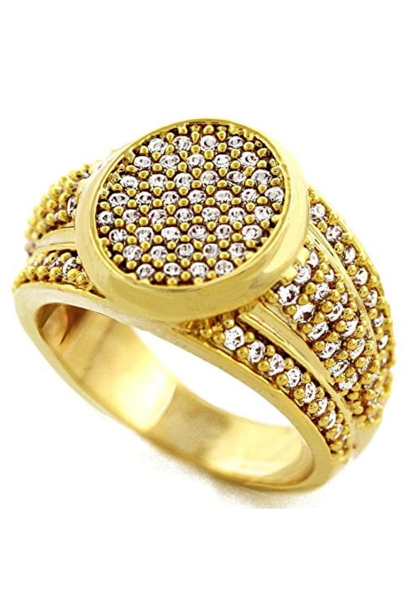 Men Brass Gold Tone Men's Hip Hop Micro Pave Cluster Cz Ring (9)