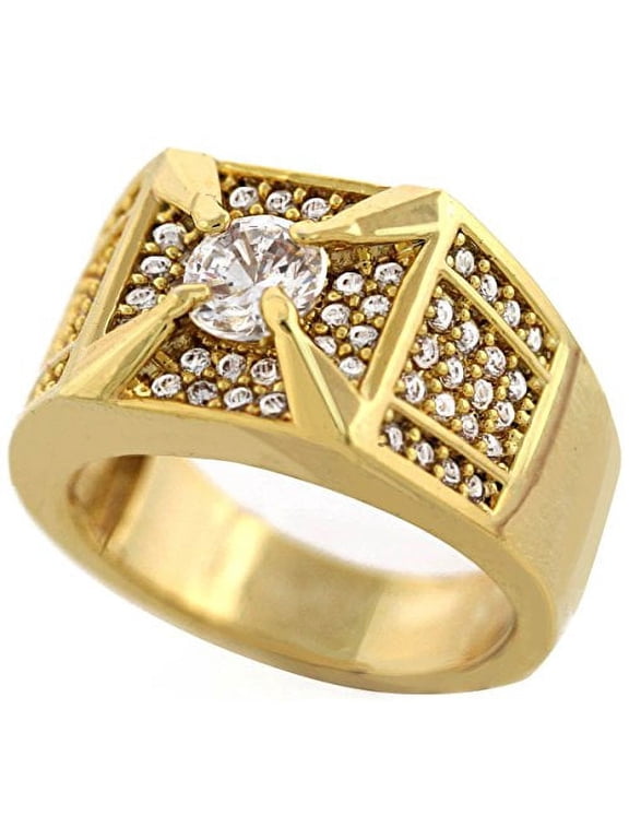 Men Brass Gold Tone Men's Hip Hop Micro Pave Ice Center Cz Ring (12)