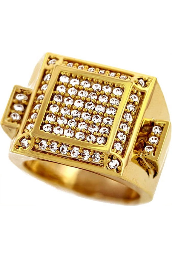 Men Brass Gold Tone Men's Hip Hop Micro Pave Inner Square Cz Ring (8)