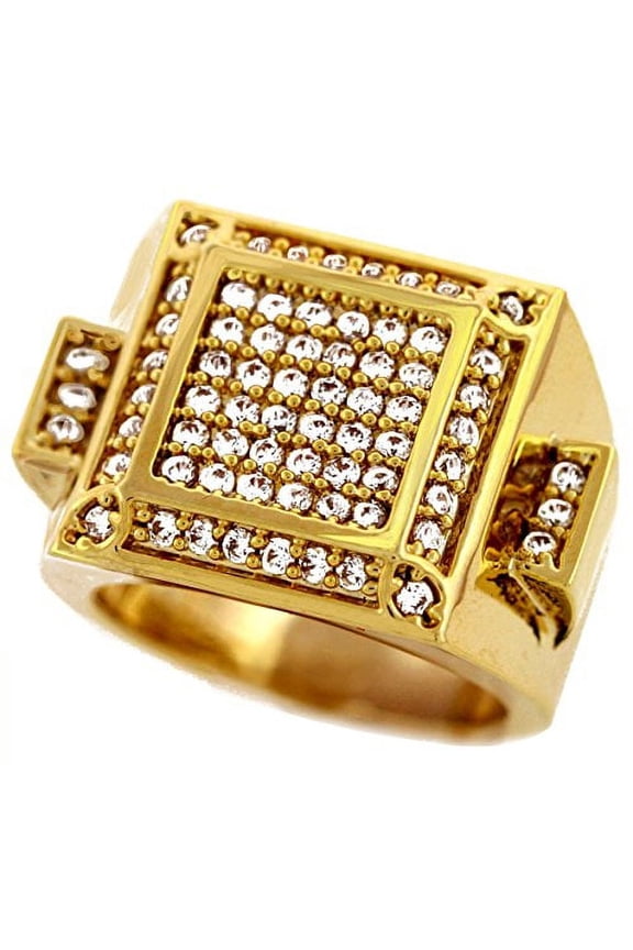 Men Brass Gold Tone Men's Hip Hop Micro Pave Inner Square Cz Ring (9)