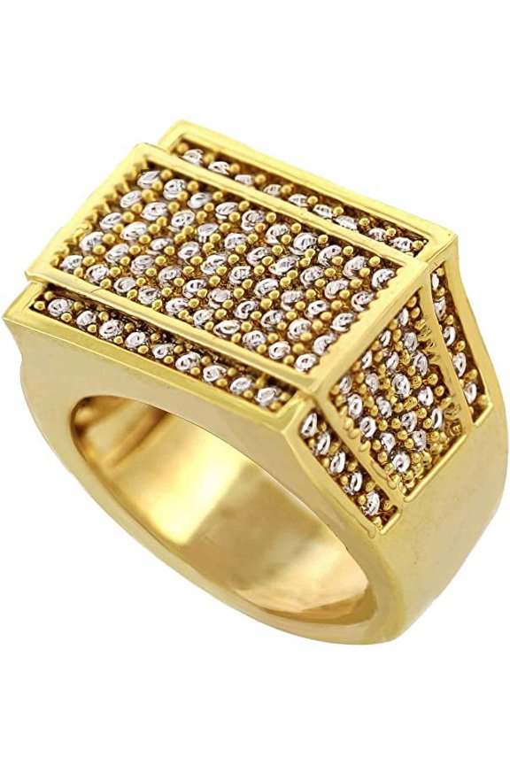 Men Brass Gold Tone Men's Hip Hop Micro Pave Rectangle Ring (12)