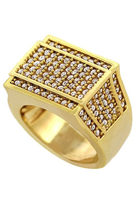 Men Brass Gold Tone Men's Hip Hop Micro Pave Rectangle Ring (13)