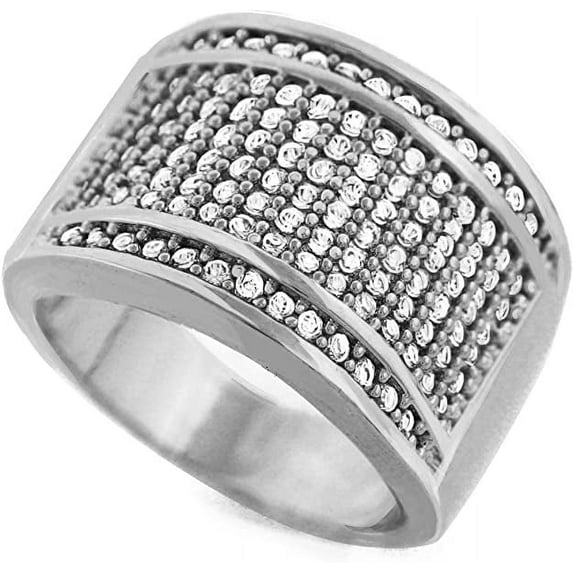 Men Brass Silver Tone Men's Hip Hop Micro Pave High Roller Ring Size 11