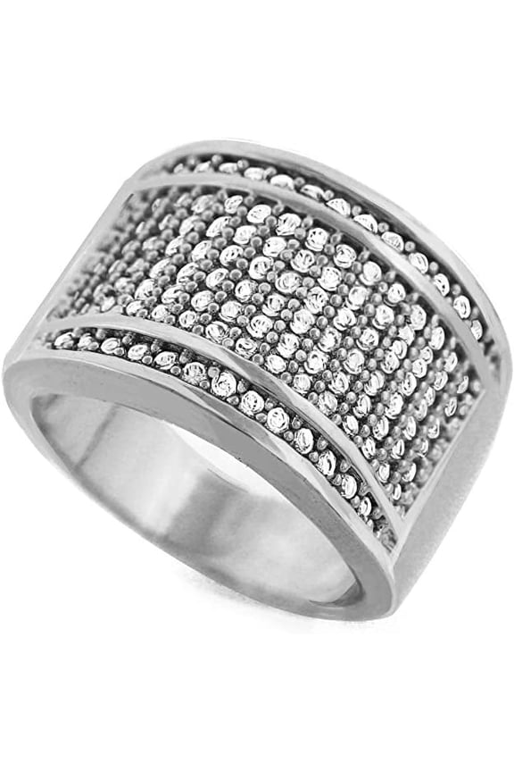 Men Brass Silver Tone Men's Hip Hop Micro Pave High Roller Ring Size 7