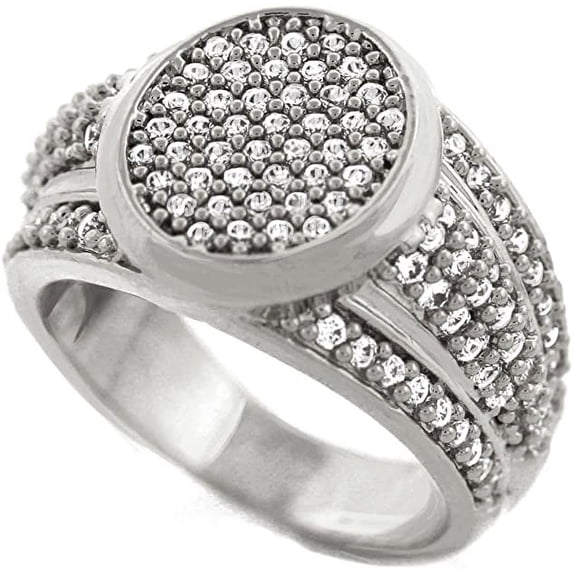 Men Brass Silver Tone Men's Hip Hop Micro Pave Ice Button Cz Ring (13)
