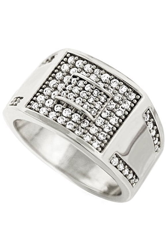 Men Brass Silver Tone Men's Hip Hop Micro Pave Ice Infinity Cz Ring (12)