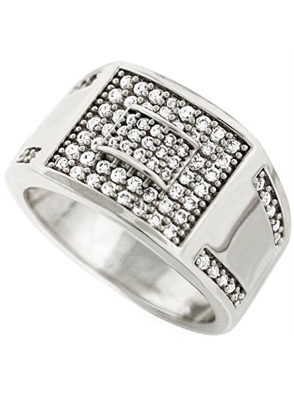Men Brass Silver Tone Men's Hip Hop Micro Pave Ice Infinity Cz Ring (12)