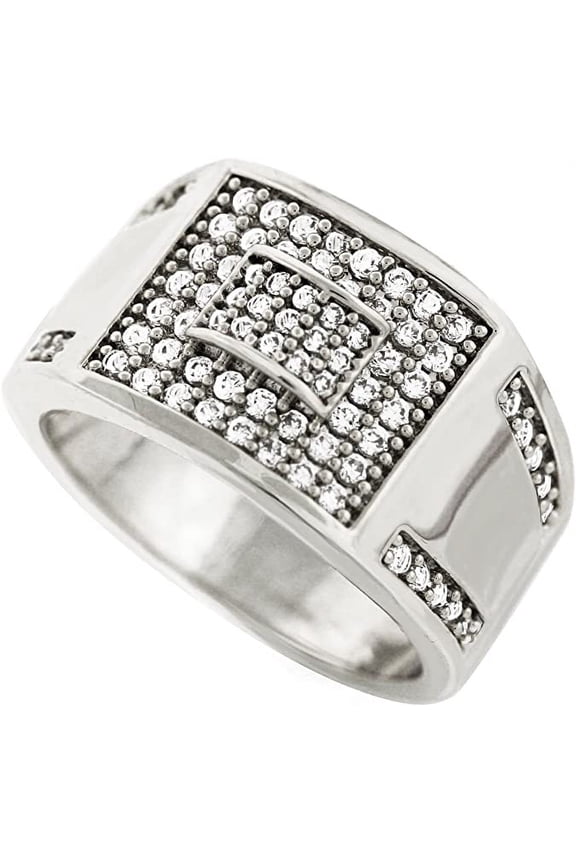 Men Brass Silver Tone Men's Hip Hop Micro Pave Ice Infinity Cz Ring (7)