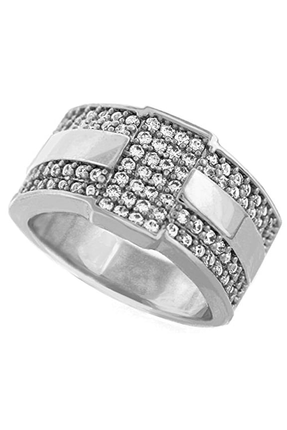 Men Brass Silver Tone Men's Hip Hop Micro Pave Ice Millionaire Cz Ring(8)