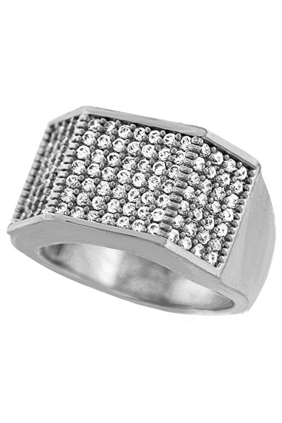 Men Brass Silver Tone Men's Hip Hop Micro Pave Ice Wave Cz Ring (11)