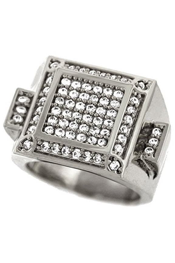 Men Brass Silver Tone Men's Hip Hop Micro Pave Inner Square Cz Ring (13)