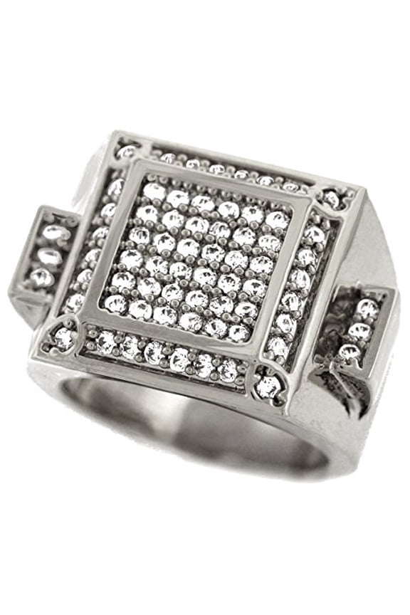 Men Brass Silver Tone Men's Hip Hop Micro Pave Inner Square Cz Ring (8)