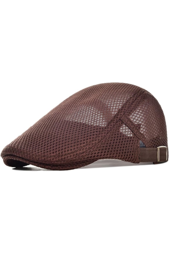 Men Breathable Mesh Summer Hat Adjustable Newsboy Beret Ivy Cabbie Flat Cap
