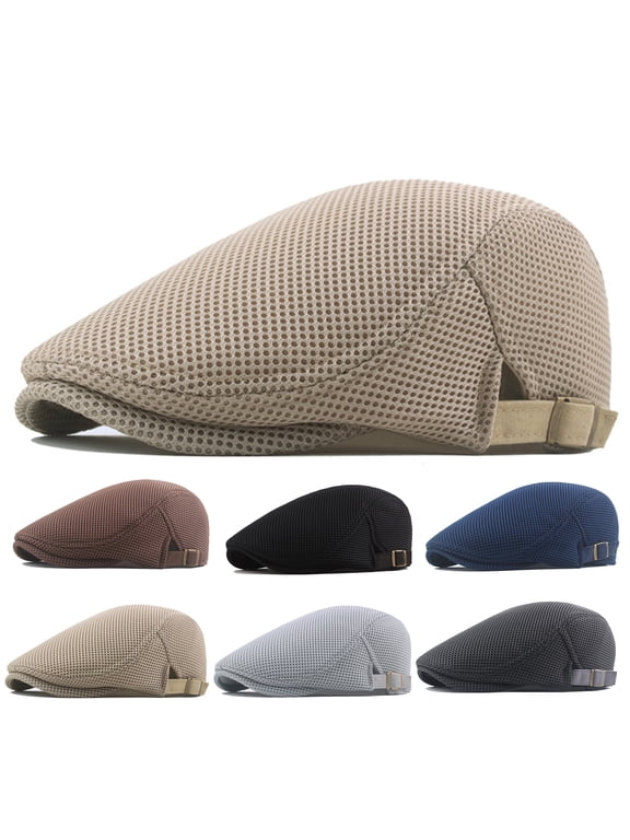 Men Breathable Mesh Summer Hat Adjustable Newsboy Beret Ivy Cap Cabbie Flat Cap