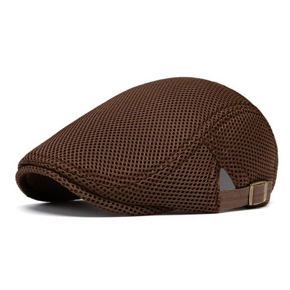Men Breathable Mesh Summer Sun Hat Adjustable Duckbill Hollow Newsboy Flat Cap