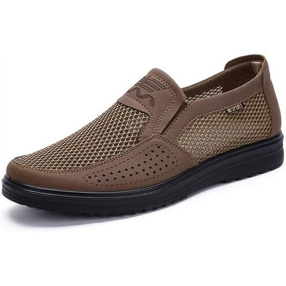 Men Breathable Mesh Walking Loafers Summer Casual Lightweight Slip-on Sneakers Outdoor Driving Travel Stylish Shoes Brown 11 US