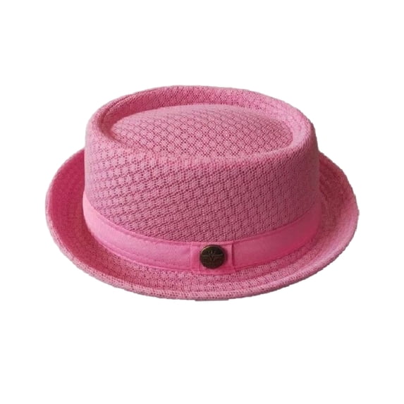 Men Breathable Soft Cool Mesh Pork Pie Hat, Summer Sun Protection Short Brim Crushable Fedora Hat Lightweight Outdoor Beach Travel Fashion formal Trilby Cap Pink