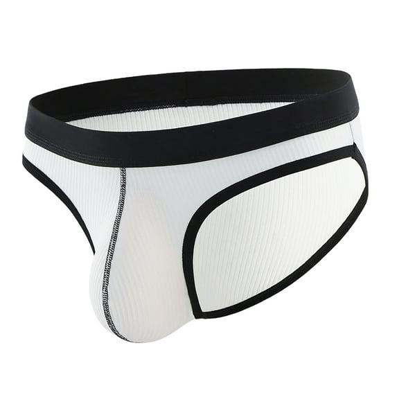 Men Briefs Ribbed Good Stretch Big Pouch Low Waist Color Block U Convex Close Fit Underpants Panties for Honeymoon