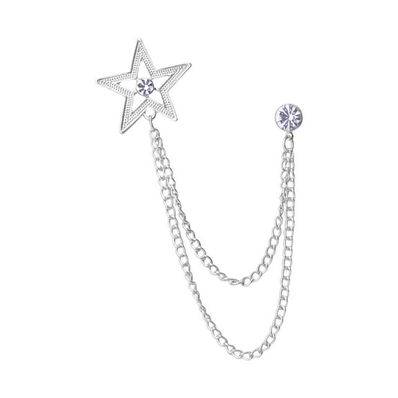 Men Brooch Suit Pin Metal Tie Clip Rhinestone Chain Tassel Accessories Exquisite Argent