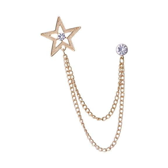 Men Brooch Suit Pin Metal Tie Clip Rhinestone Chain Tassel Accessories Exquisite Aureate